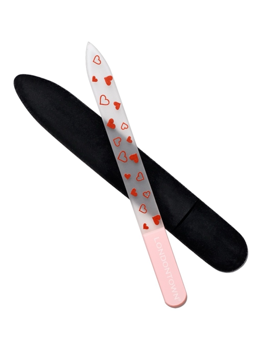 Londontown Inc. Heart Glass Nail File in Clear with Red Hearts Love Valentines